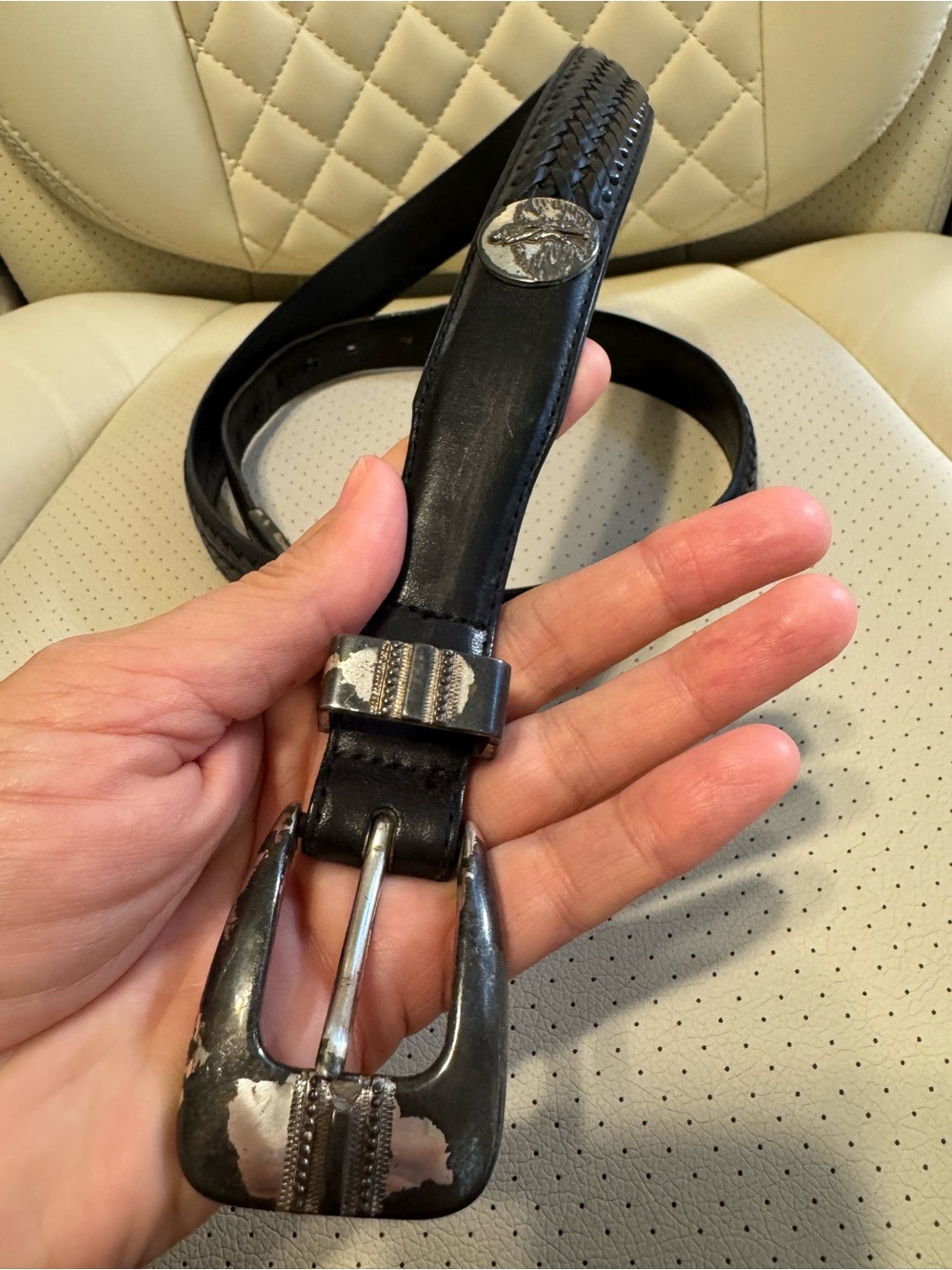 ONYX by Brighton Black Leather Western Belt Size 42 Vintage 1998